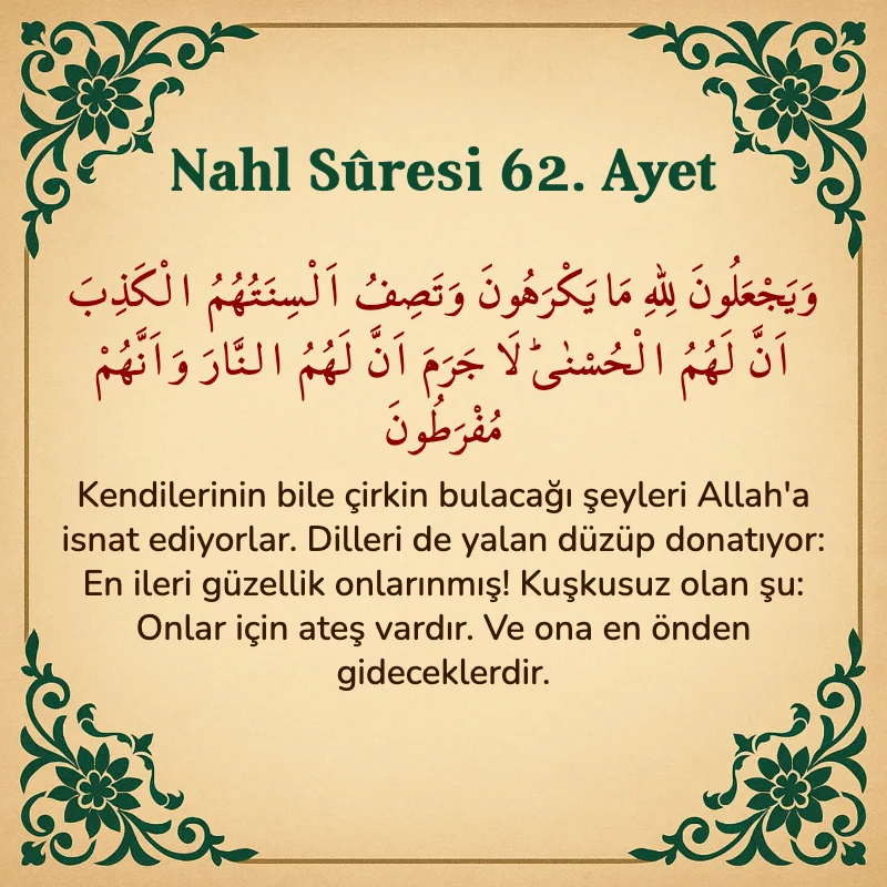 Nahl Suresi 62. Ayet Arapça ve Türkçe meali