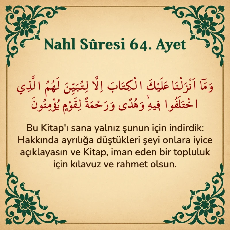 Nahl Suresi 64. Ayet Arapça ve Türkçe meali