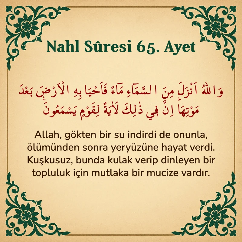 Nahl Suresi 65. Ayet Arapça ve Türkçe meali