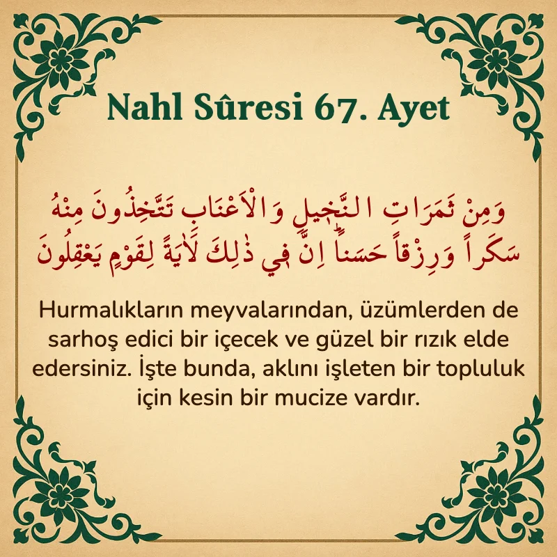 Nahl Suresi 67. Ayet Arapça ve Türkçe meali