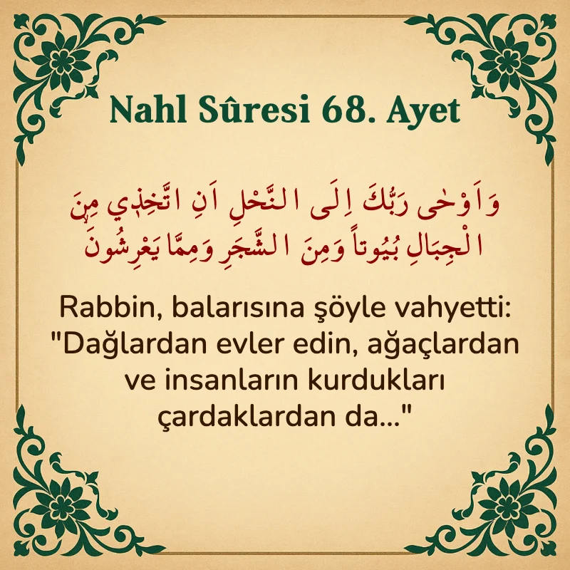 Nahl Suresi 68. Ayet Arapça ve Türkçe meali