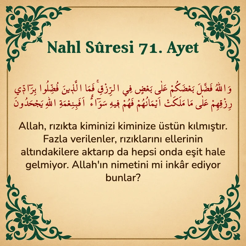 Nahl Suresi 71. Ayet Arapça ve Türkçe meali