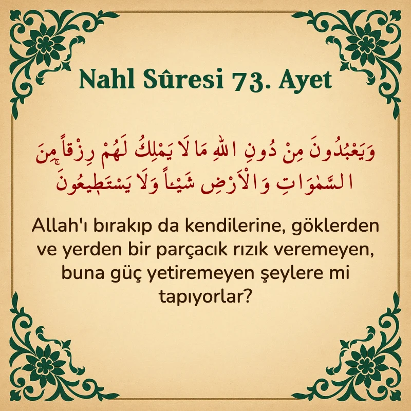 Nahl Suresi 73. Ayet Arapça ve Türkçe meali