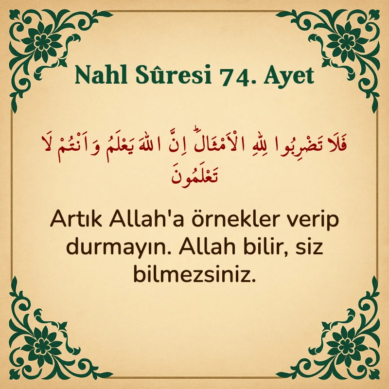 Nahl Suresi 74. Ayet Arapça ve Türkçe meali