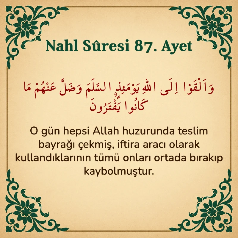 Nahl Suresi 87. Ayet Arapça ve Türkçe meali