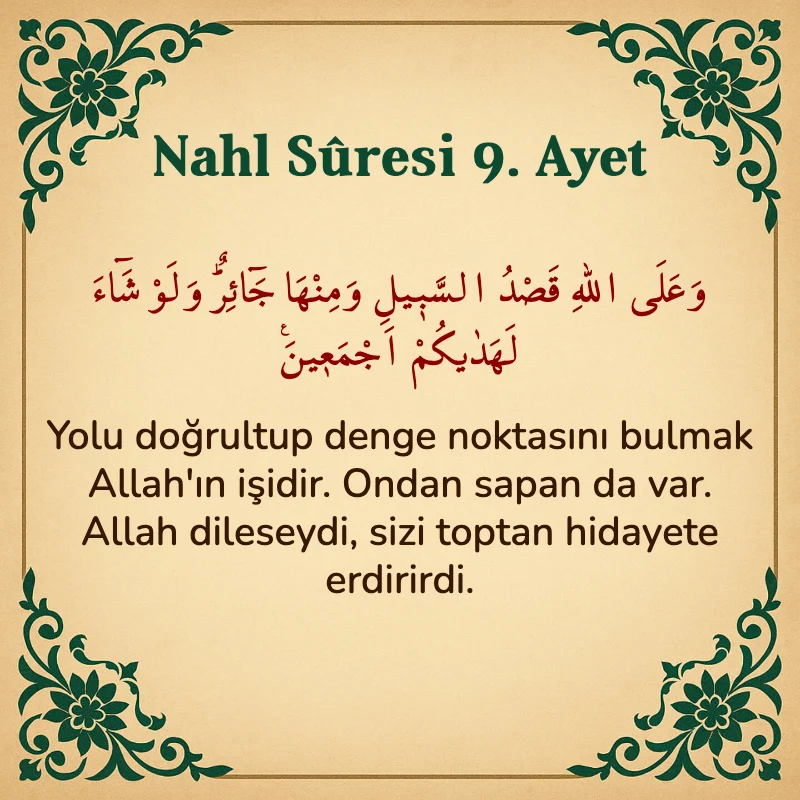 Nahl Suresi 9. Ayet Arapça ve Türkçe meali