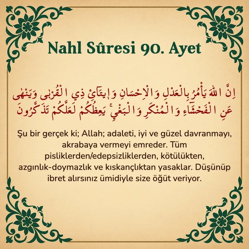 Nahl Suresi 90. Ayet Arapça ve Türkçe meali