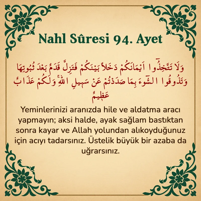 Nahl Suresi 94. Ayet Arapça ve Türkçe meali
