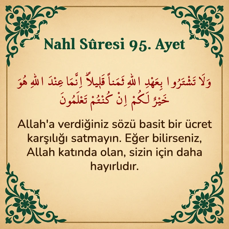 Nahl Suresi 95. Ayet Arapça ve Türkçe meali