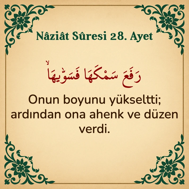 Naziat Suresi 28. Ayet Arapça ve Türkçe meali
