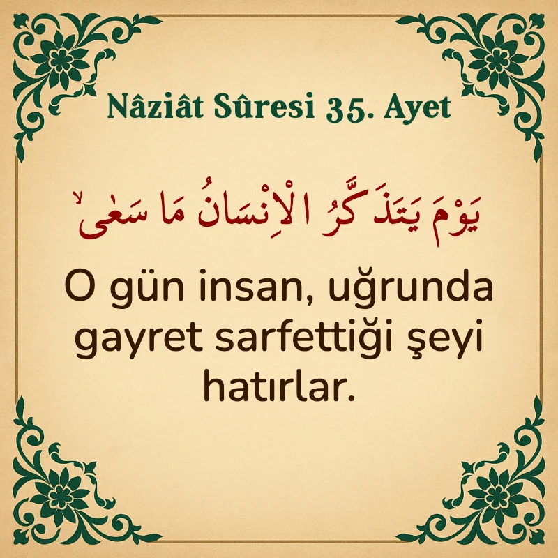 Naziat Suresi 35. Ayet Arapça ve Türkçe meali