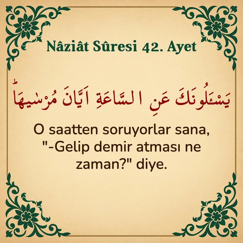 Naziat Suresi 42. Ayet Arapça ve Türkçe meali