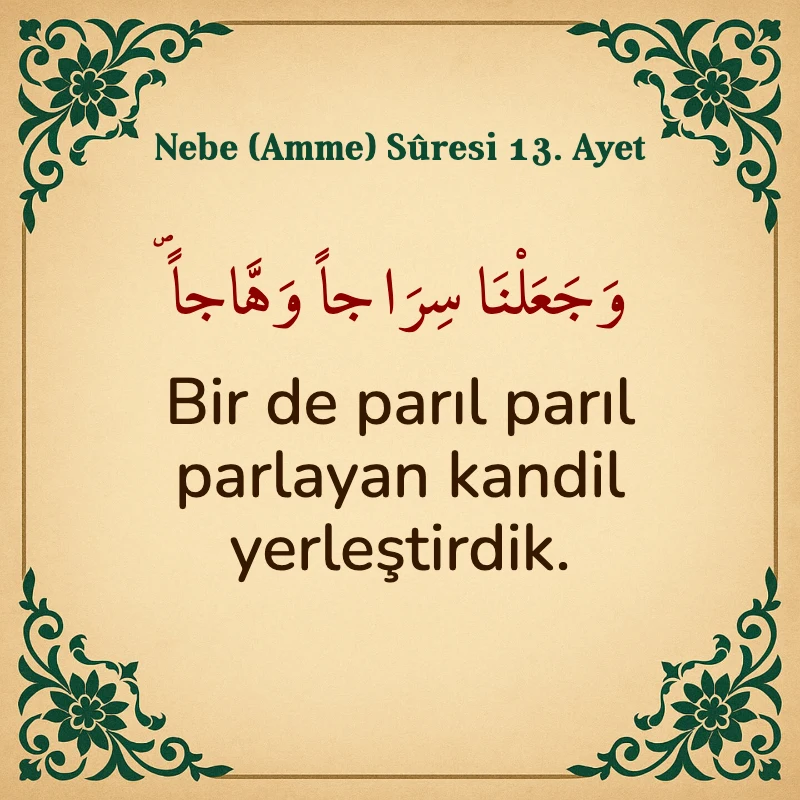 Nebe Suresi 13. Ayet Arapça ve Türkçe meali