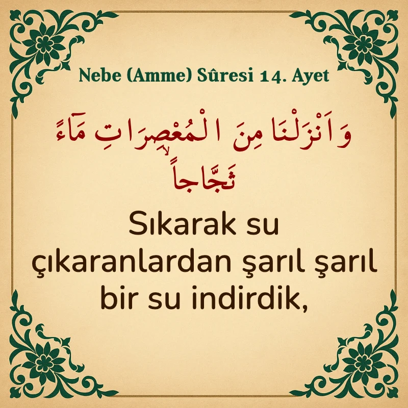 Nebe Suresi 14. Ayet Arapça ve Türkçe meali