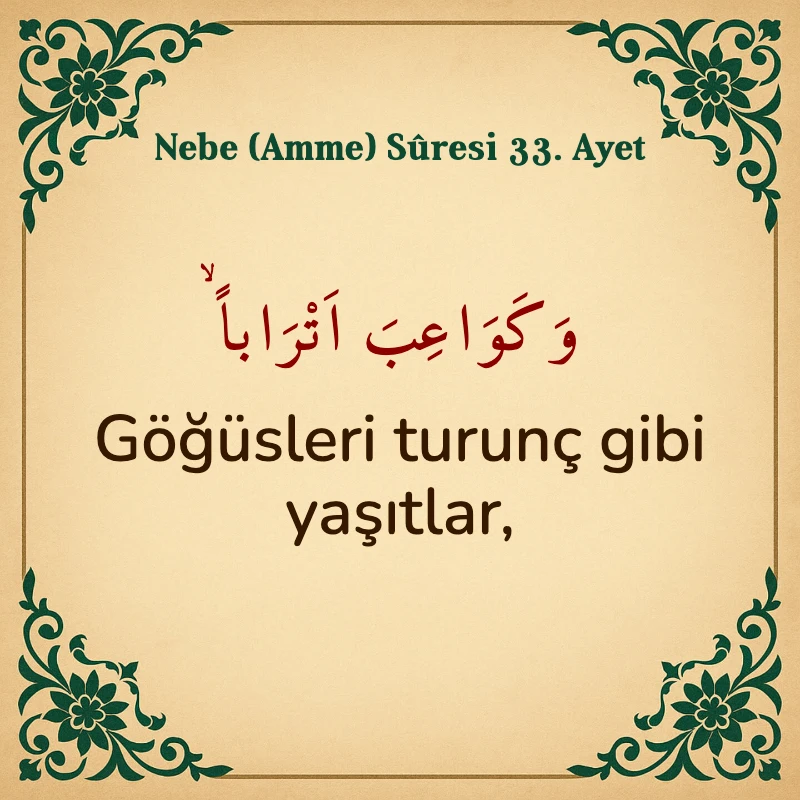 Nebe Suresi 33. Ayet Arapça ve Türkçe meali