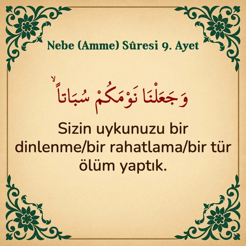 Nebe Suresi 9. Ayet Arapça ve Türkçe meali