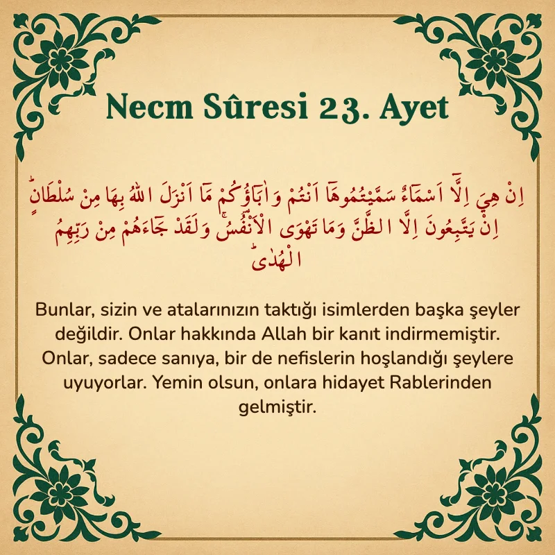 Necm Suresi 23. Ayet Arapça ve Türkçe meali
