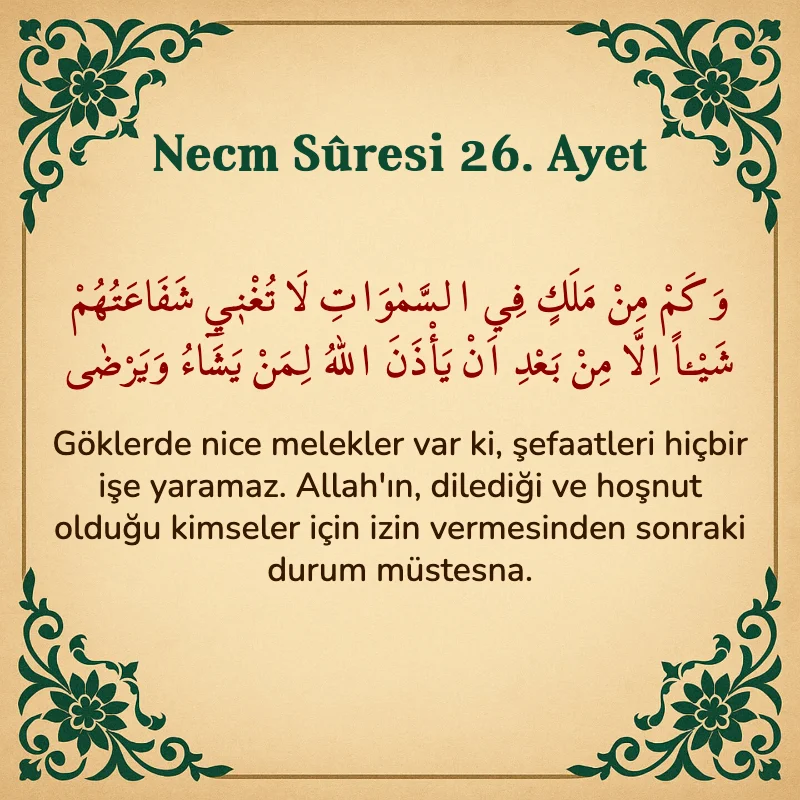 Necm Suresi 26. Ayet Arapça ve Türkçe meali