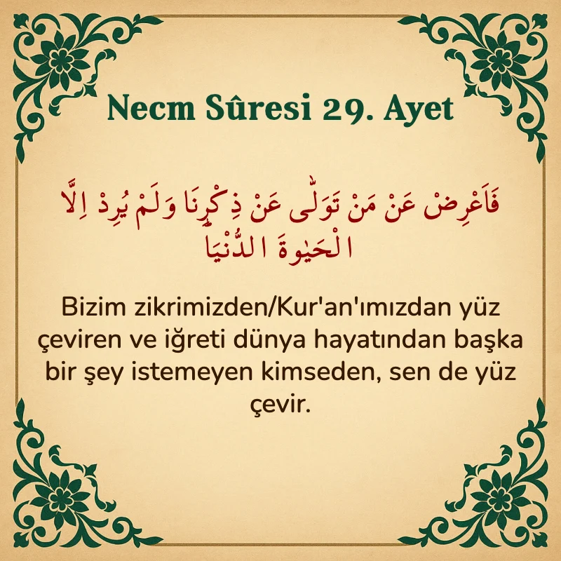 Necm Suresi 29. Ayet Arapça ve Türkçe meali