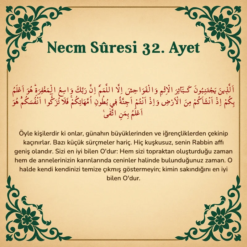 Necm Suresi 32. Ayet Arapça ve Türkçe meali