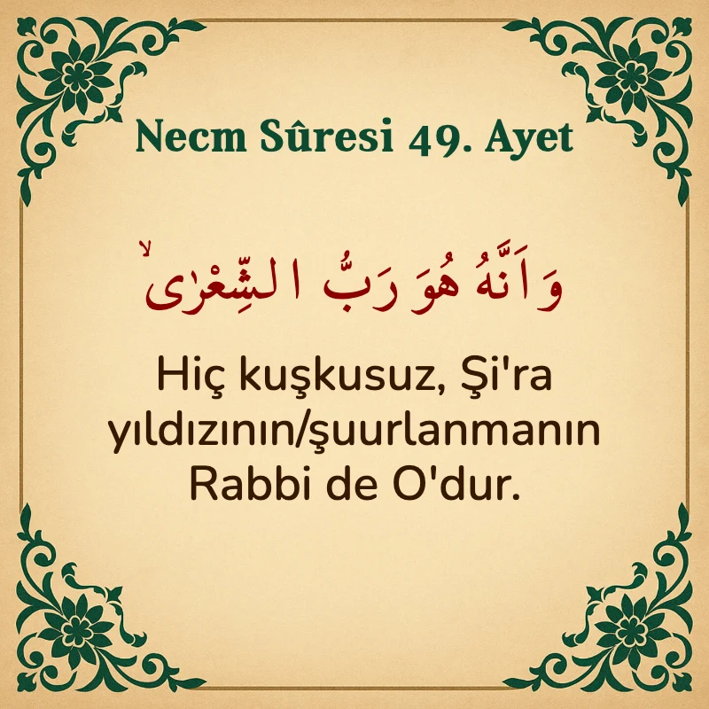 Necm Suresi 49. Ayet Arapça ve Türkçe meali