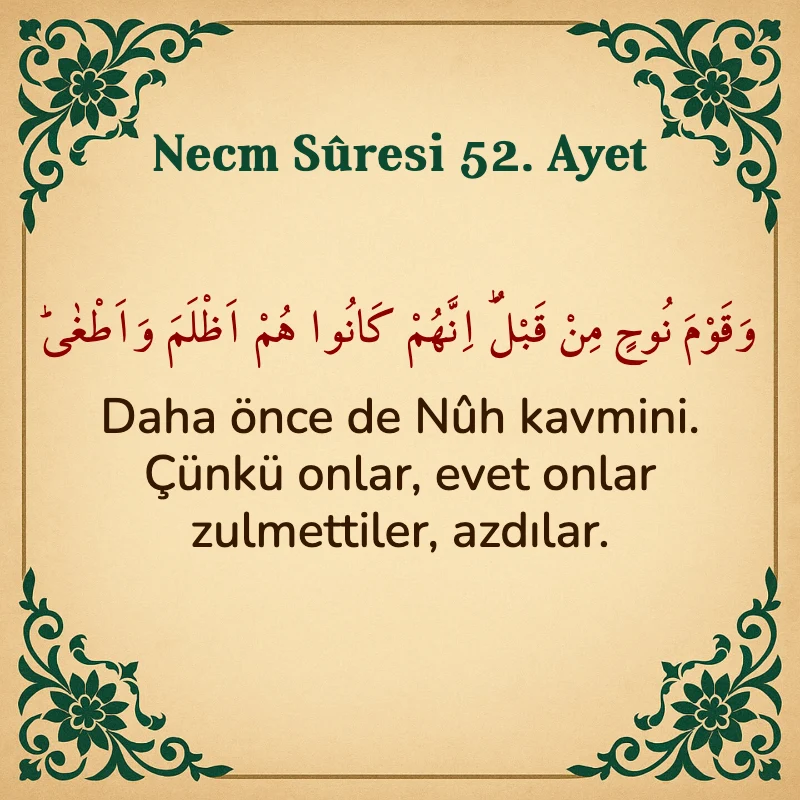 Necm Suresi 52. Ayet Arapça ve Türkçe meali