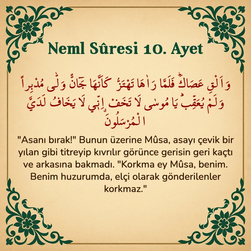 Neml Suresi 10. Ayet Arapça ve Türkçe meali
