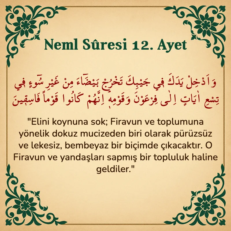 Neml Suresi 12. Ayet Arapça ve Türkçe meali