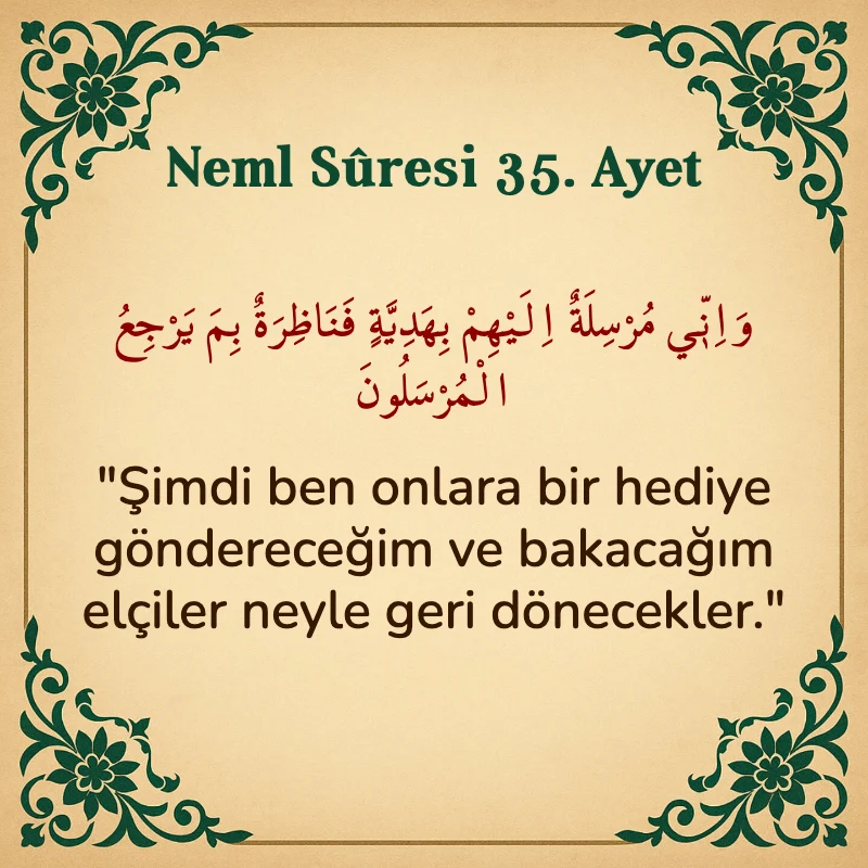 Neml Suresi 35. Ayet Arapça ve Türkçe meali