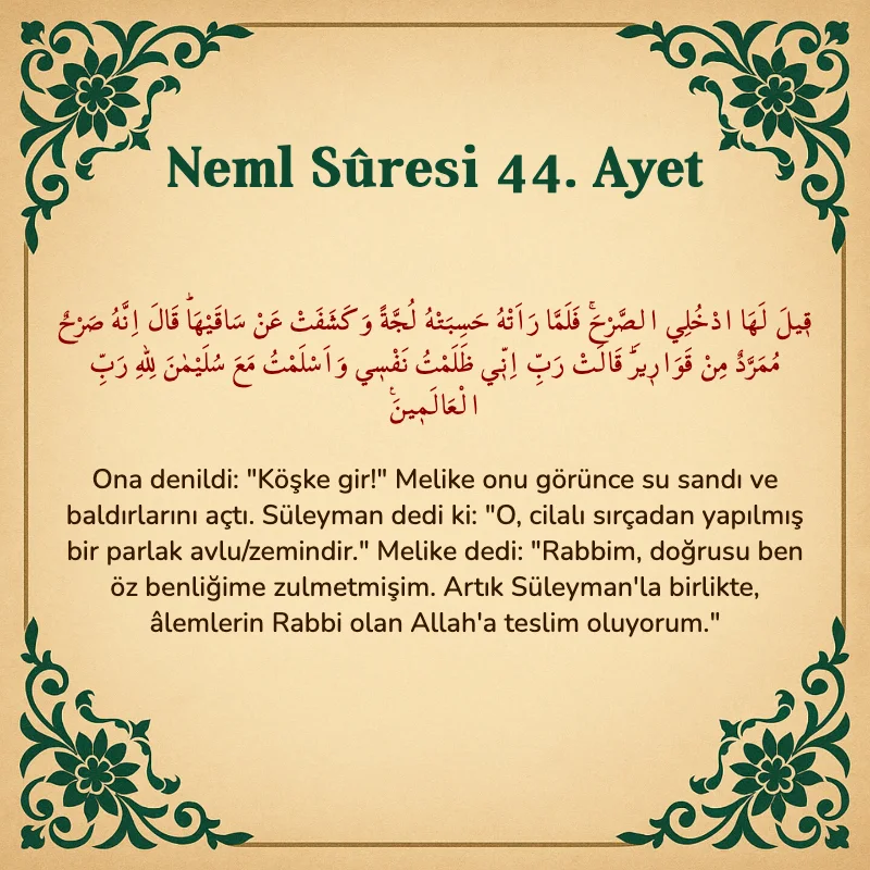 Neml Suresi 44. Ayet Arapça ve Türkçe meali