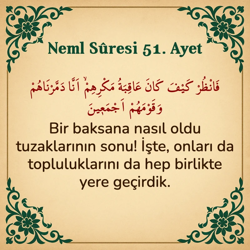Neml Suresi 51. Ayet Arapça ve Türkçe meali