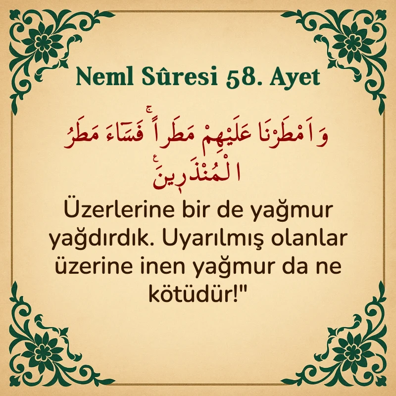 Neml Suresi 58. Ayet Arapça ve Türkçe meali