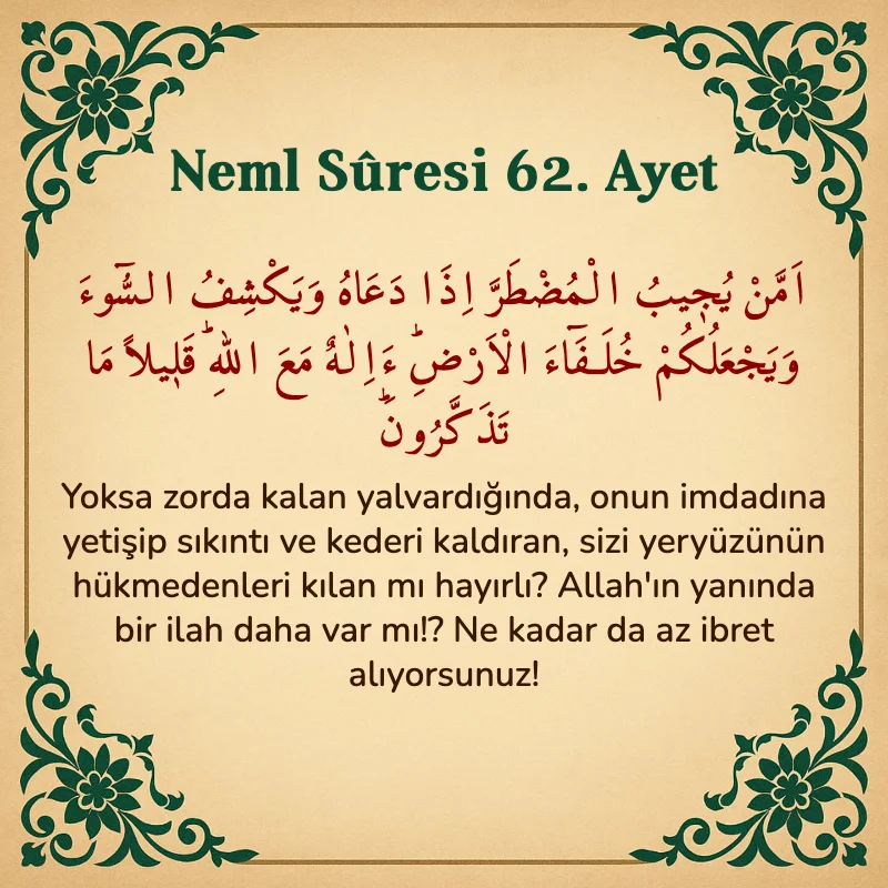 Neml Suresi 62. Ayet Arapça ve Türkçe meali