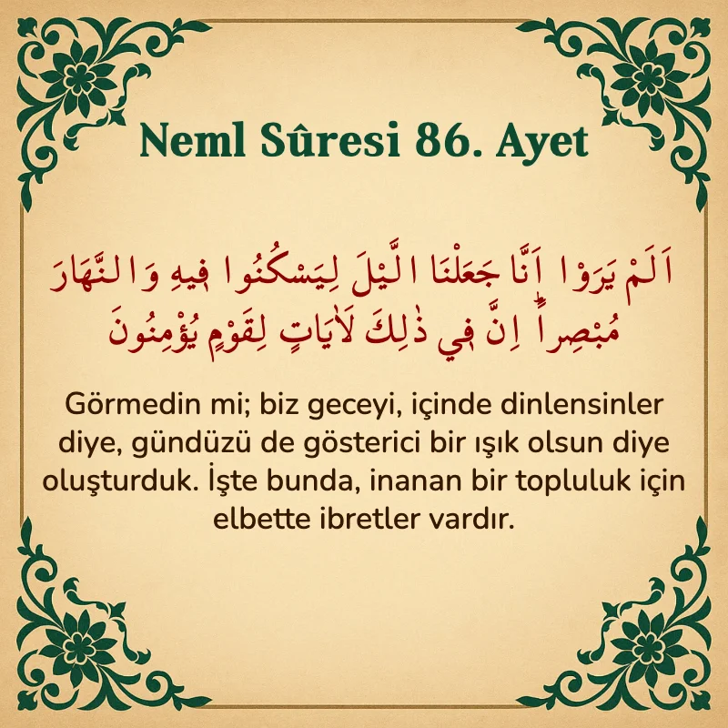 Neml Suresi 86. Ayet Arapça ve Türkçe meali