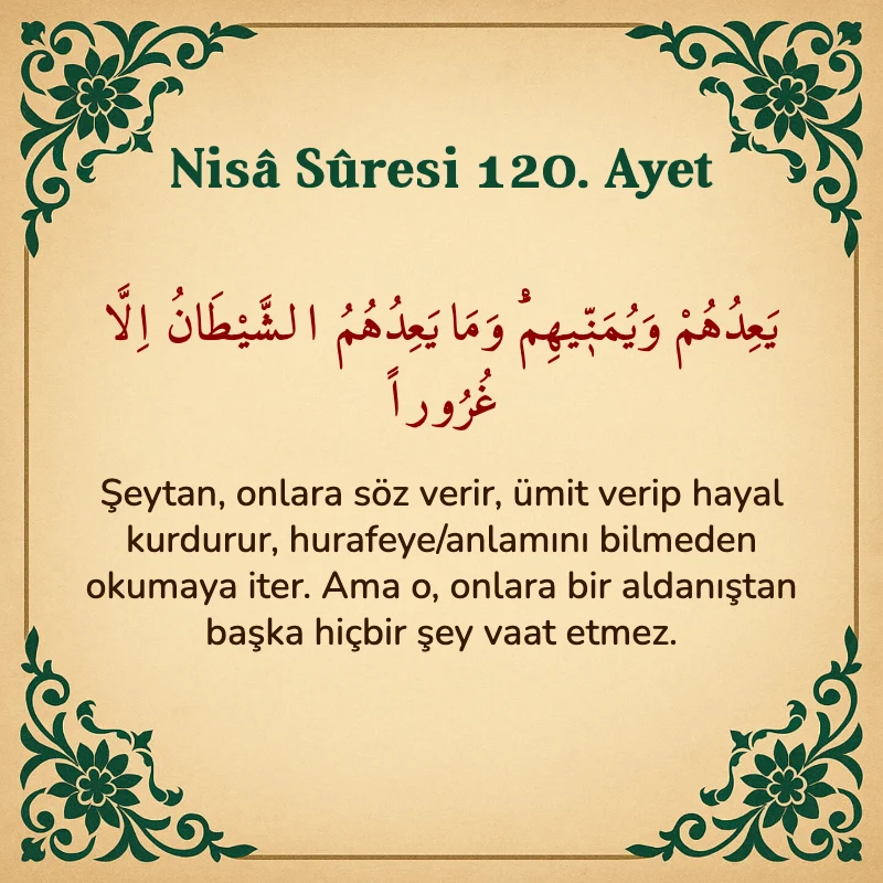 Nisâ Sûresi 120. Ayet Arapça ve Türkçe meali