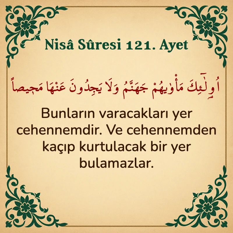 Nisâ Sûresi 121. Ayet Arapça ve Türkçe meali