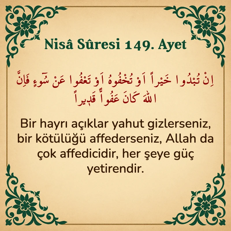 Nisâ Sûresi 149. Ayet Arapça ve Türkçe meali