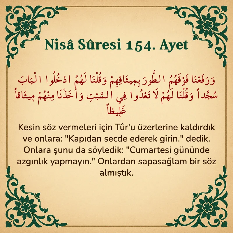 Nisâ Sûresi 154. Ayet Arapça ve Türkçe meali
