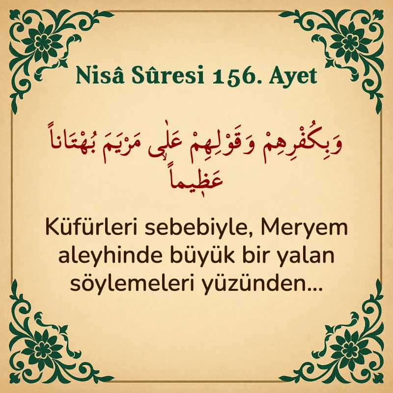Nisâ Sûresi 156. Ayet Arapça ve Türkçe meali