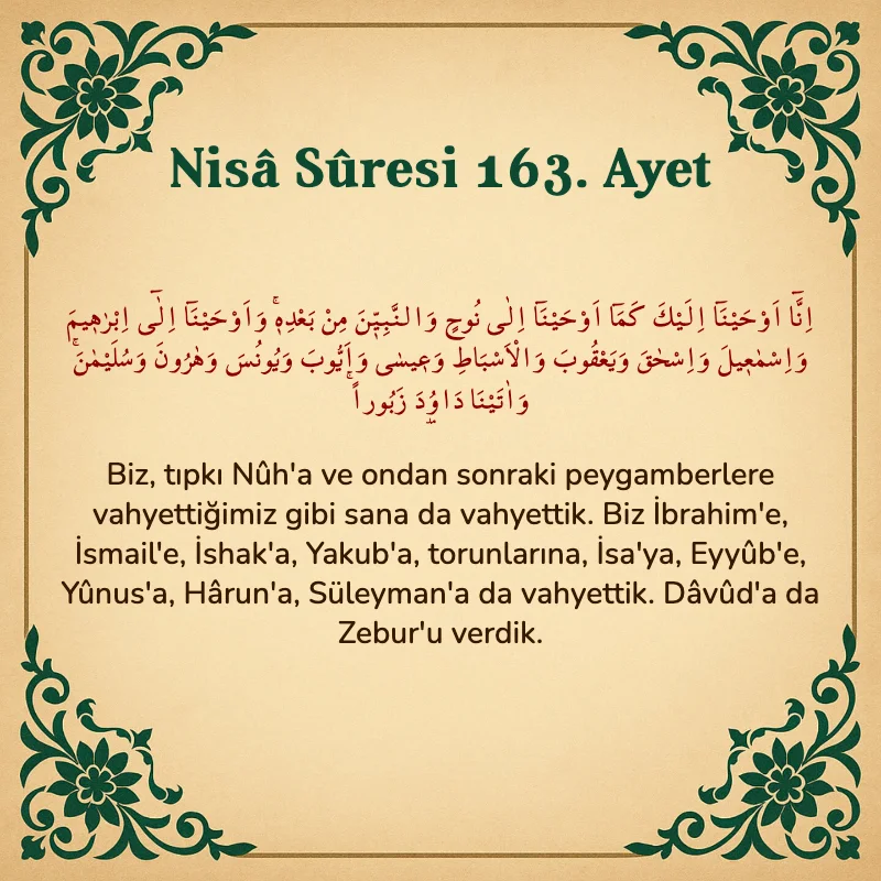 Nisâ Sûresi 163. Ayet Arapça ve Türkçe meali