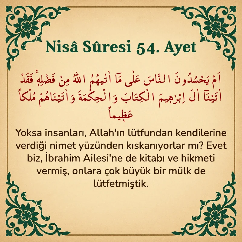 Nisâ Sûresi 54. Ayet Arapça ve Türkçe meali
