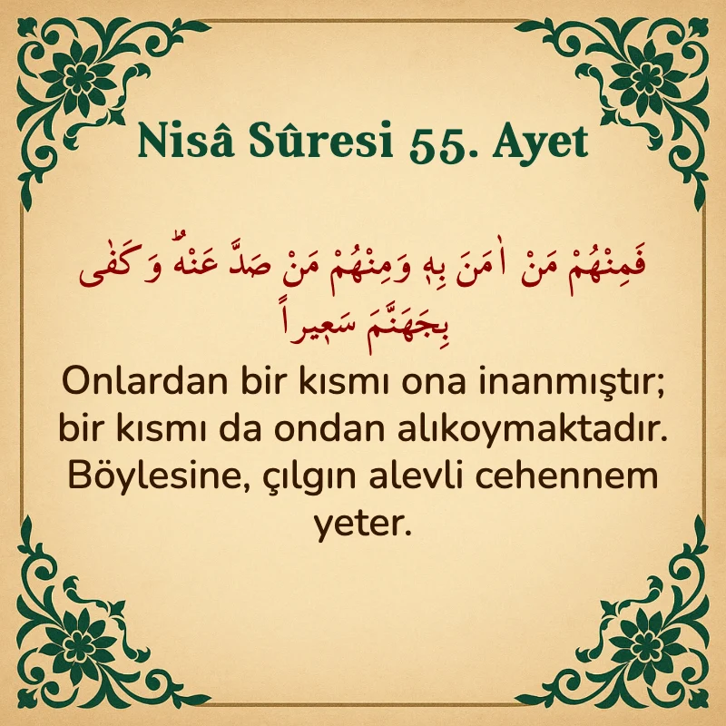 Nisâ Sûresi 55. Ayet Arapça ve Türkçe meali