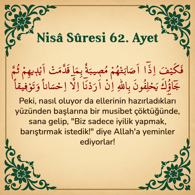 Nisâ Sûresi 62. Ayet Arapça ve Türkçe meali