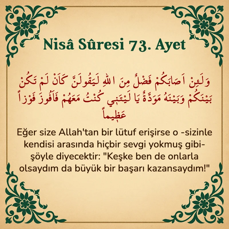 Nisâ Sûresi 73. Ayet Arapça ve Türkçe meali