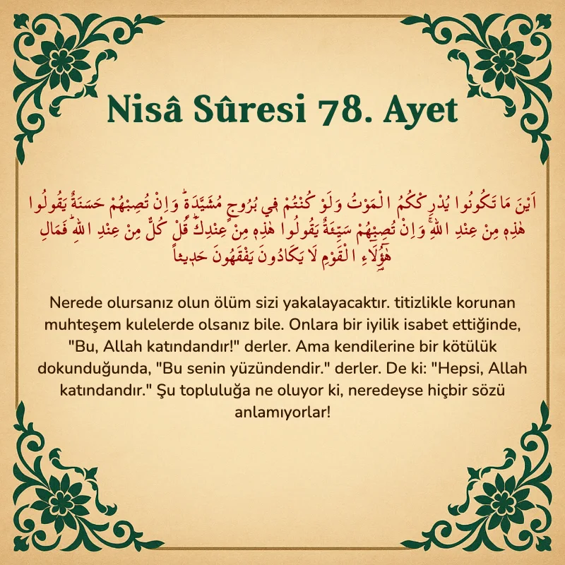 Nisâ Sûresi 78. Ayet Arapça ve Türkçe meali