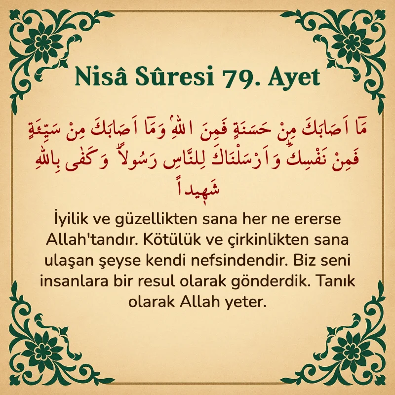Nisâ Sûresi 79. Ayet Arapça ve Türkçe meali