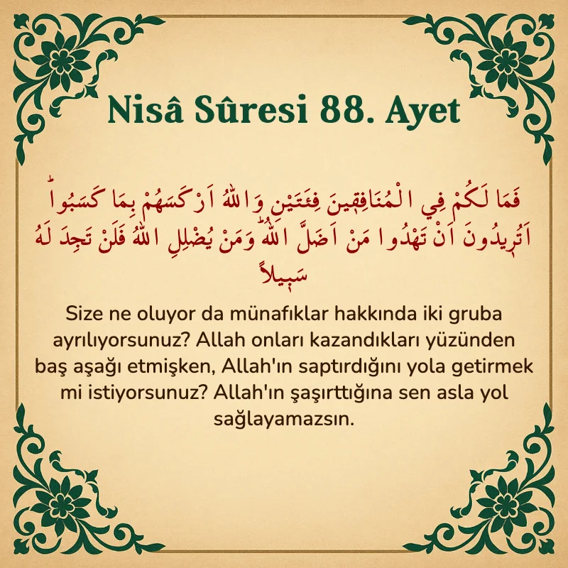 Nisâ Sûresi 88. Ayet Arapça ve Türkçe meali