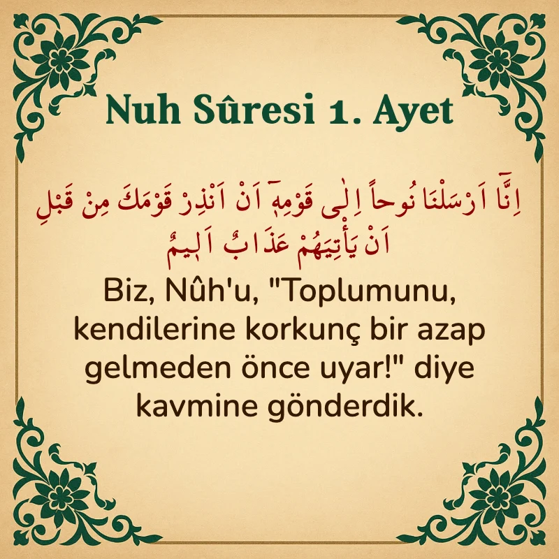 Nuh Suresi 1. Ayet Arapça ve Türkçe meali