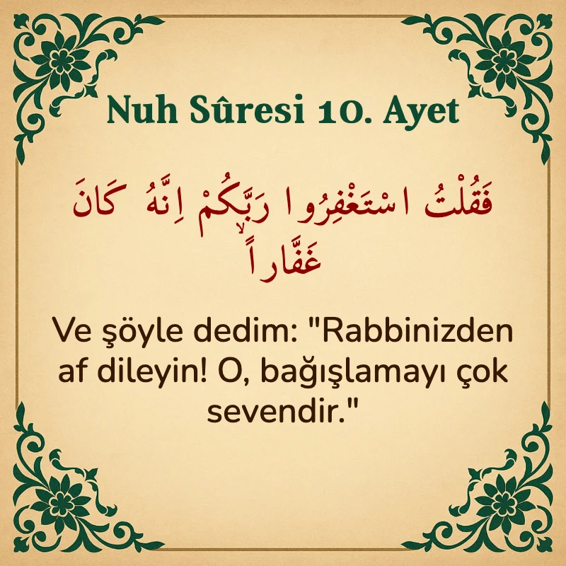 Nuh Suresi 10. Ayet Arapça ve Türkçe meali