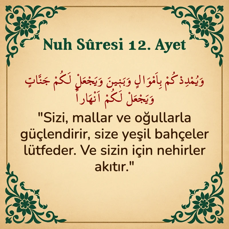 Nuh Suresi 12. Ayet Arapça ve Türkçe meali